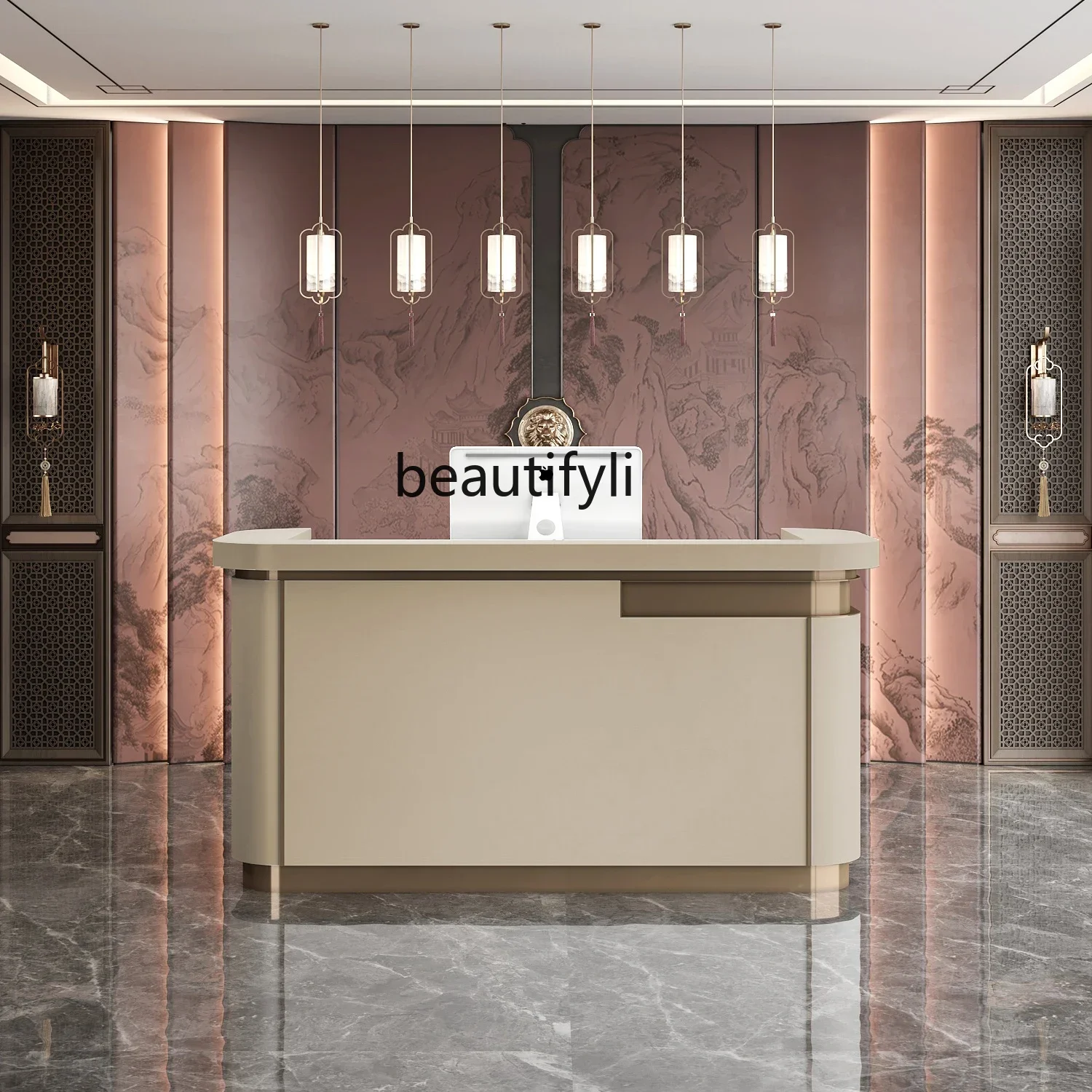 

Modern stainless steel beauty salon checkout page clothing shop bar coffee shop hotel marble slate front desk