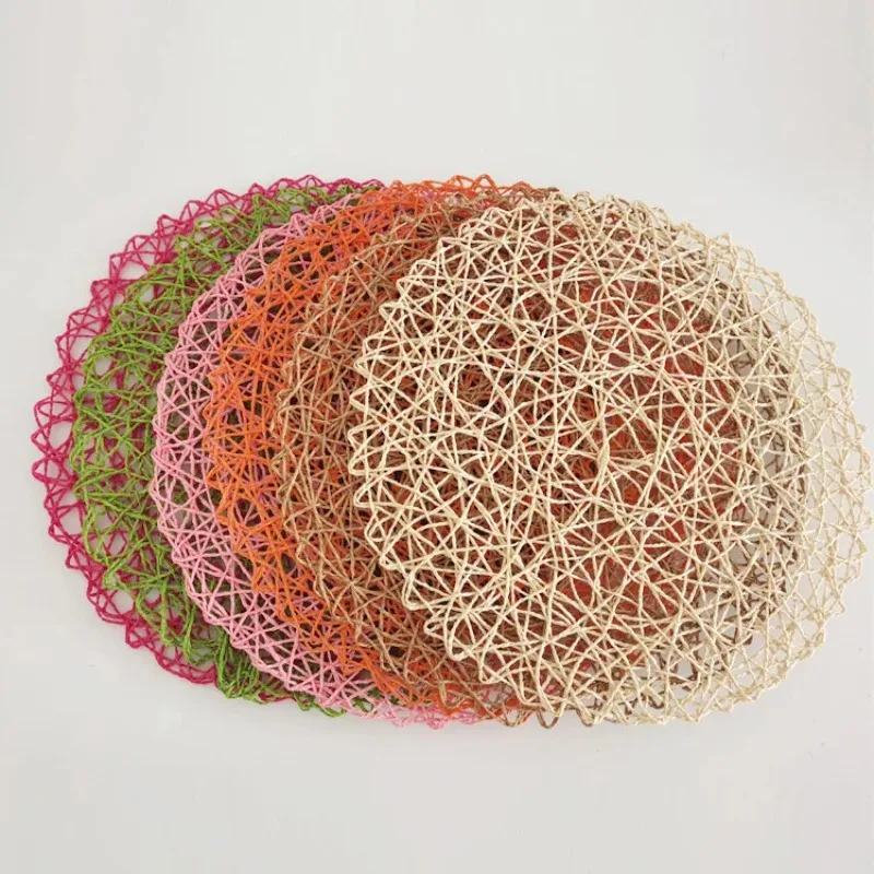 Round Paper Woven Placemats Wood Placemats Heat Resistant Rattan Mat Brown Paper Straw Placemats for Dining Party Wedding