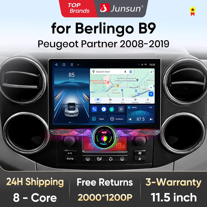 Image of Junsun 11.5 "QLED 2K Wireless CarPlay per Apple Car Radio Android 13 Auto per Berlingo B9 Peugeot Partner 2008-2019 Multimedia cod004