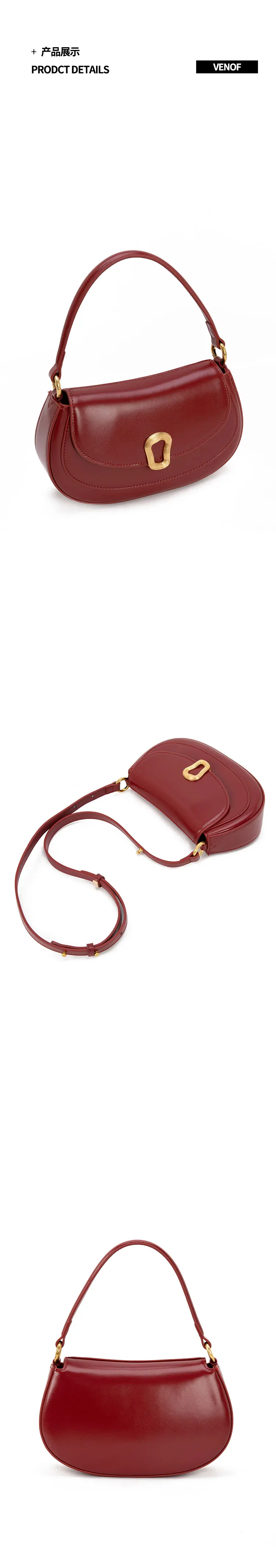 Women\'s Bag VENOF 2024 for Women Versatile Cowhide Leather Handbag Autumn Winter Ladies Crossbody Chill Designer Shoulder Bag
