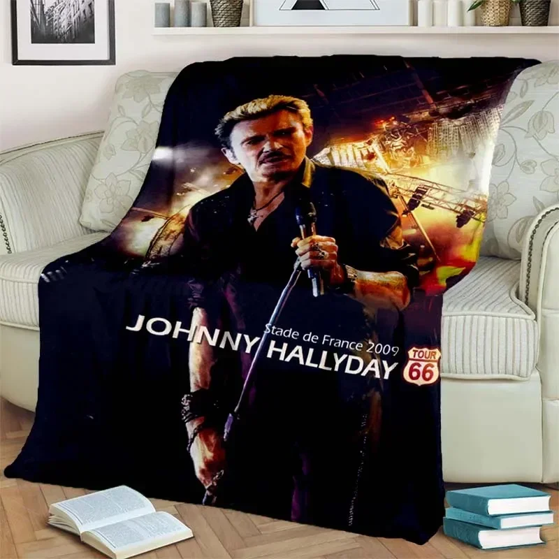 French Rock Star Johnny H-Hallyday Pattern Flannel Blanket,Warm and Soft Blanket For Couch Sofa Office Home Travel Birthday Gift