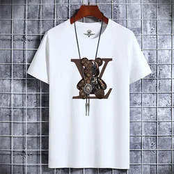 Summer Men's Luxury Casual T-Shirt Retro Y2k Designer Short Sleeve Tees Male Vintage Cotton Trendy High Quality Breathable Tops