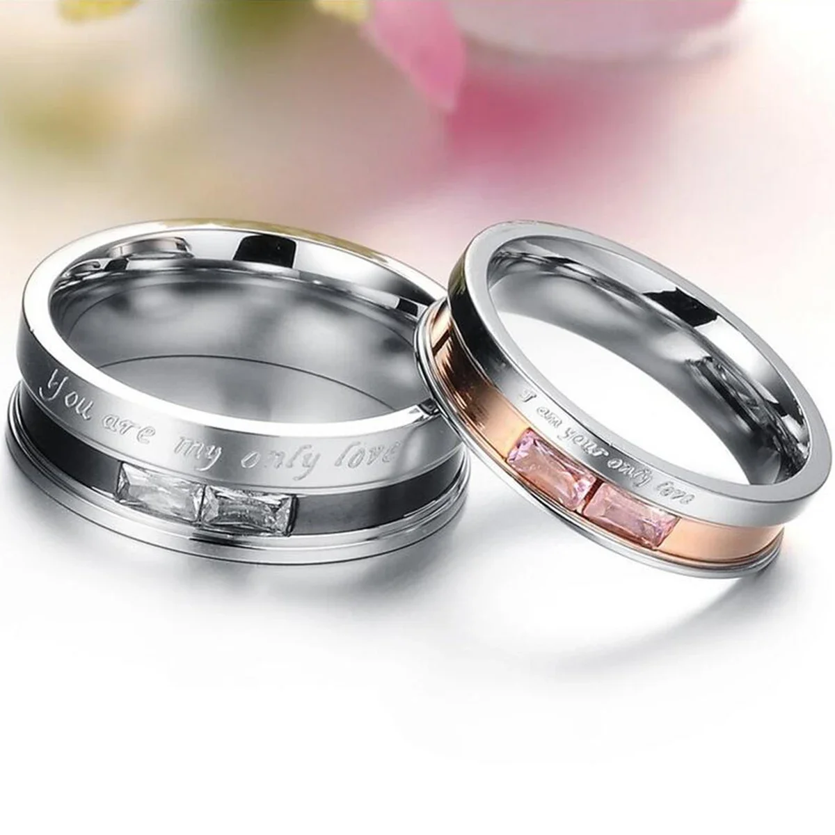 Fashion Couple Ring Charm Stainless Steel Couple Rings Zircon Men Women Wedding Rings Male Jewelry Gifts