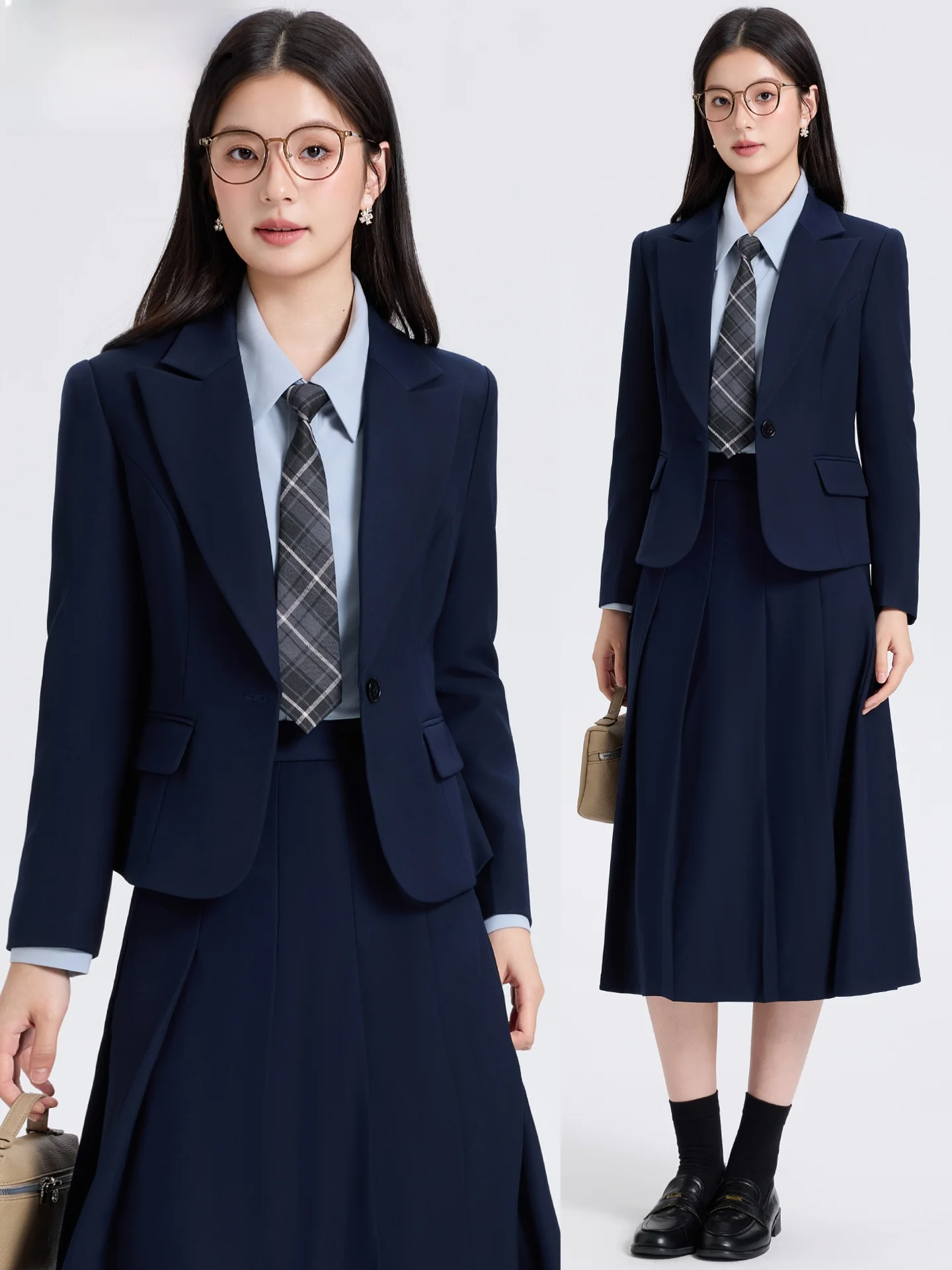 Classic Preppy Style Women's Suit Set Formal Interview Workwear Commute Fashion Short Size Professional Office Outfit Dress