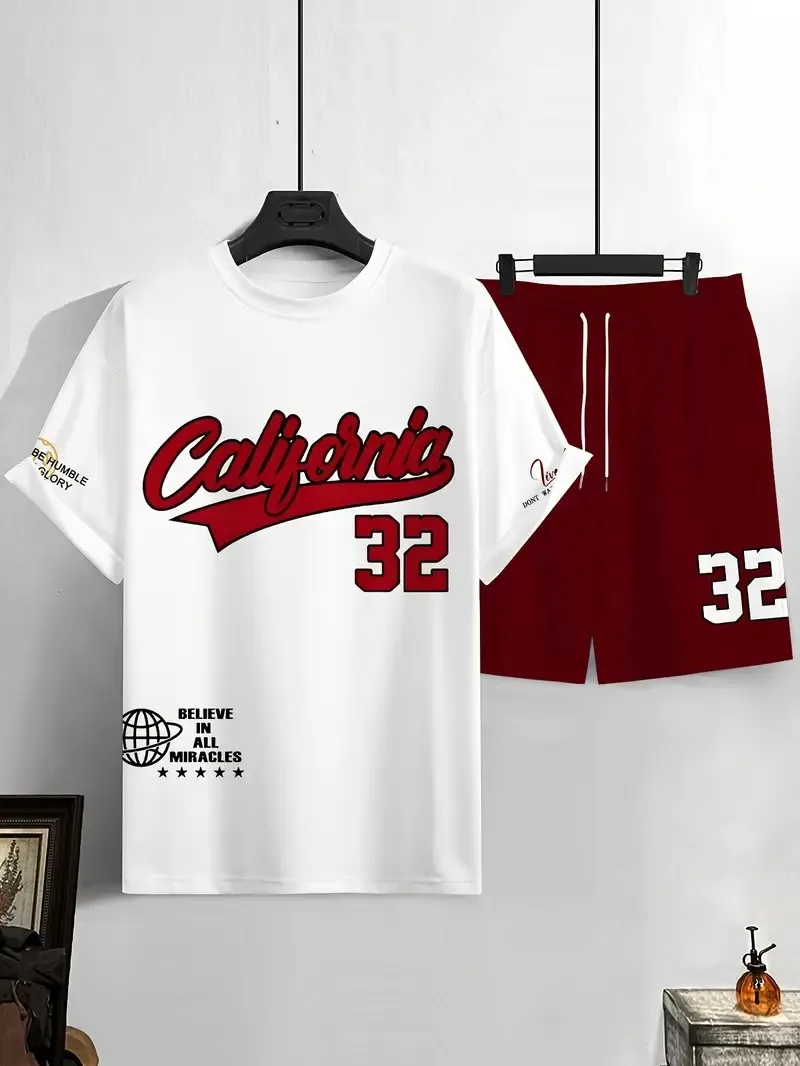 The 2025 summer new men's set features street fashion casual comfort softness breathability and 3D digital pattern printing