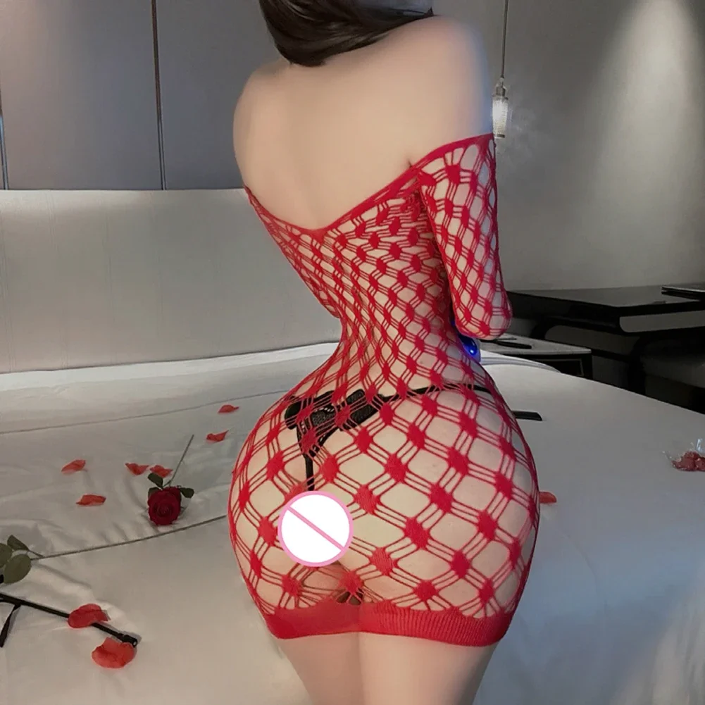 

For Hotel One-shoulder Mesh See-through Short Skirt Womens Lingerie Blue Brand New Long Sleeve Microelasticity