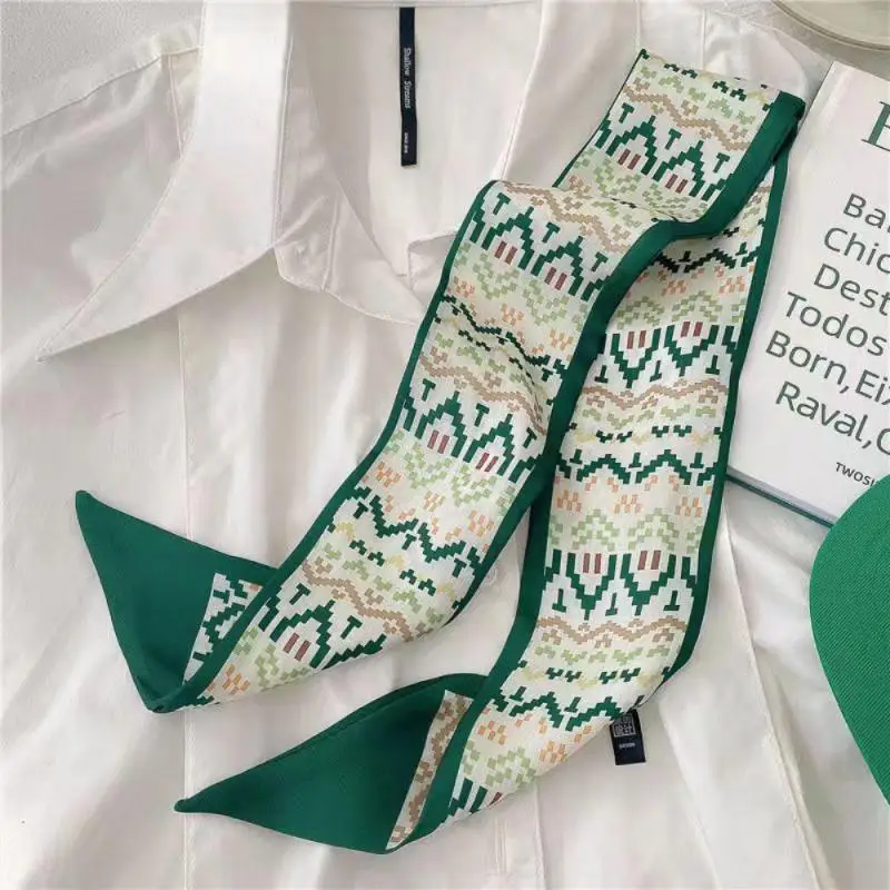 Thin Stylish Simulation Silk Stylish Hair Scarf For Women Spring/summer Trendy Accessory Must-have Green Small Scarf Fashionable