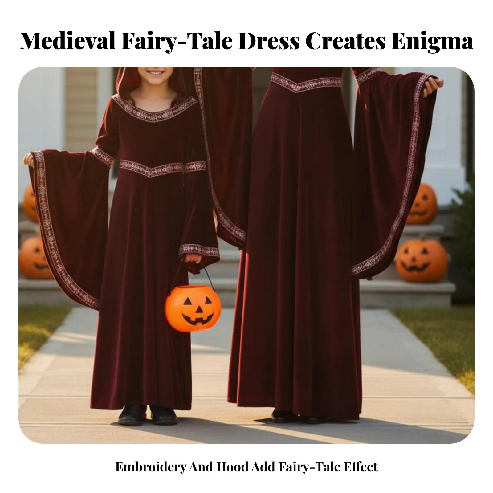 

Костюм средневековой ведьмы для родителей и детей: темный худи с капюшоном, исторический дизайн, расклешенные рукава, историческая роба