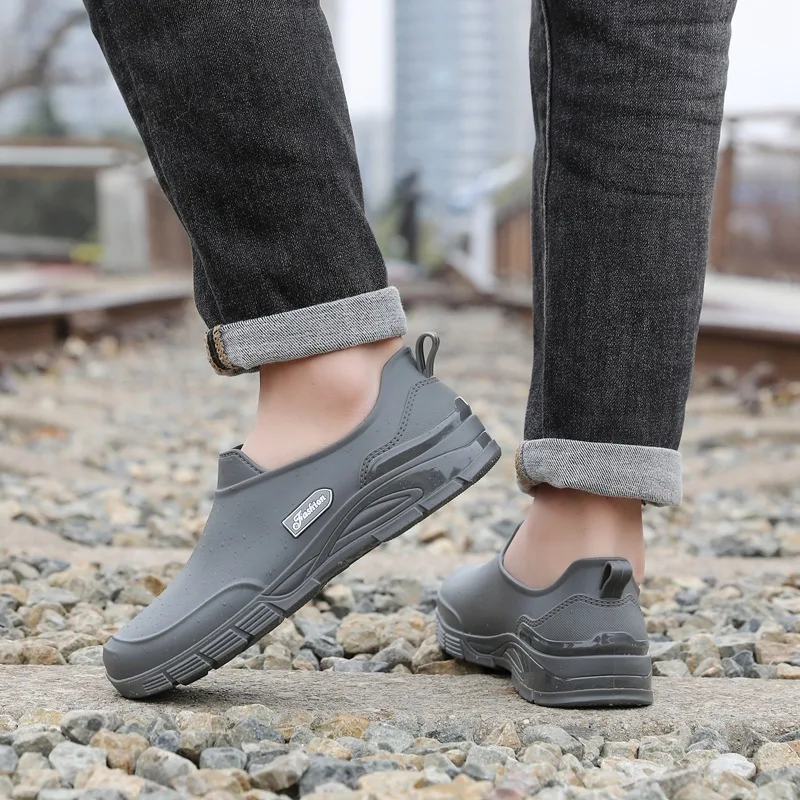Mens Spring Autumn Fashion Low Top Rain Boots Short Tube Non Slip Kitchen Rubber Work Shoes Odor Resistant Lightweight