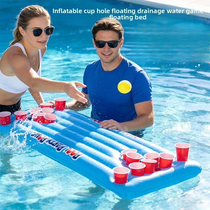 Inflatable Beer Cup Hole Floating Table Tennis Ice Trough Pool Entertainment Air Mattress Swimming Accessory for Beach Party