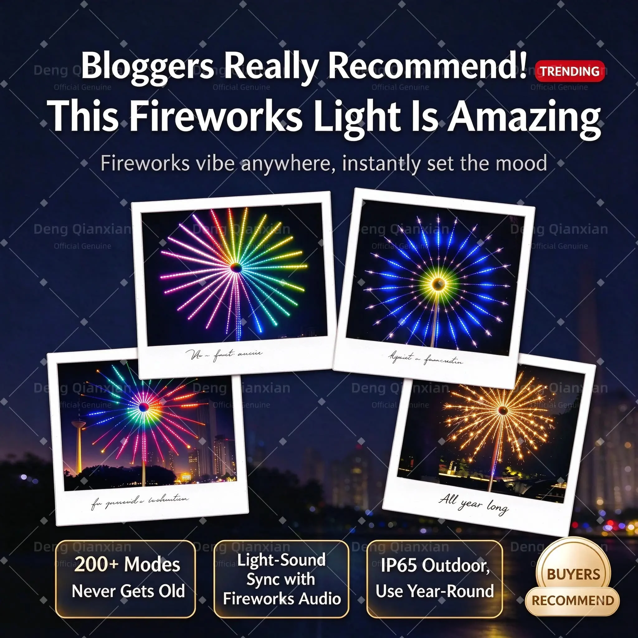 Christmas Firework Lights Outdoor, Sound Activated Music Sync RGB, Waterproof, Dual Speakers, New Year Holiday Decor