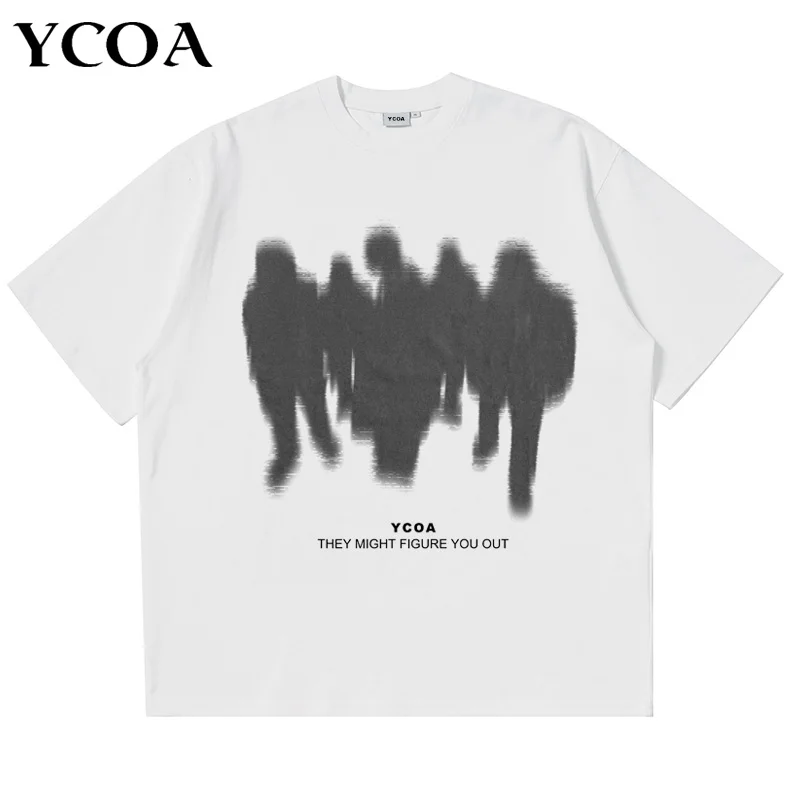 

Men's T-Shirts Oversized Shadow Cotton Harajuku Goth Y2k Streetwear Tops Short Sleeve Korean Fashion Hip Hop Aesthetic Clothing