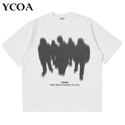 Men's T-Shirts Oversized Shadow Cotton Harajuku Goth Y2k Streetwear Tops Short Sleeve Korean Fashion Hip Hop Aesthetic Clothing