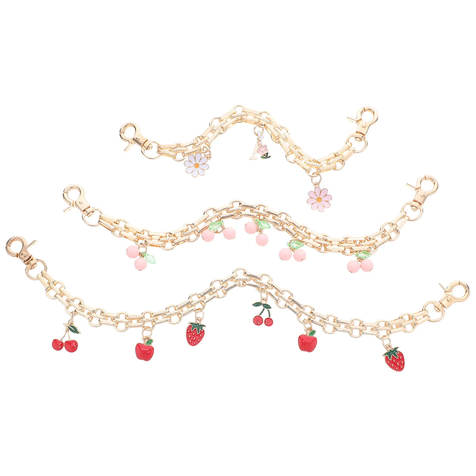 3Pcs Metal Purse Chain Extender with Flower Design Wallet Bag Strap Extension for Women Stylish Decorative Handbag Chain