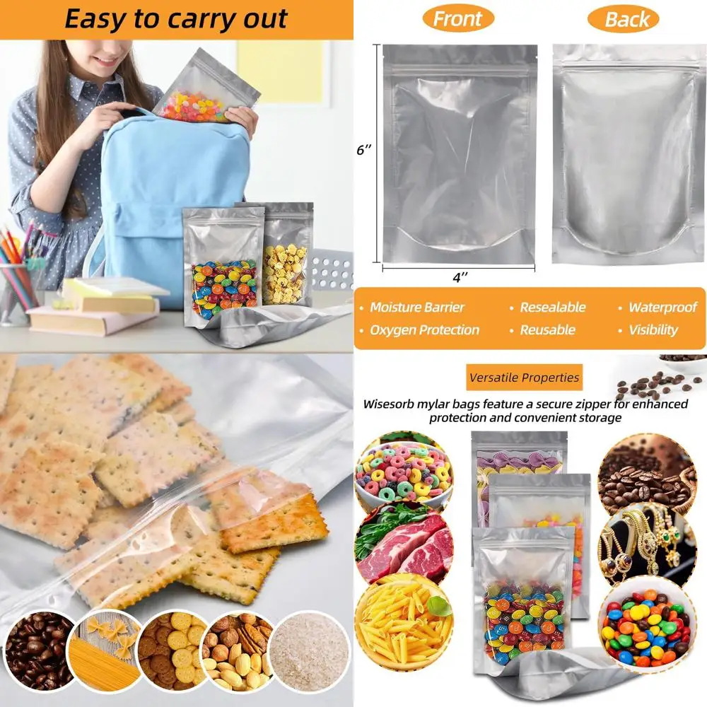 

4x6 Inch 360 Pack Mylar Food Storage Bags with Window for Freeze-Dried Candy and Reusable Long-Term Food Preservation