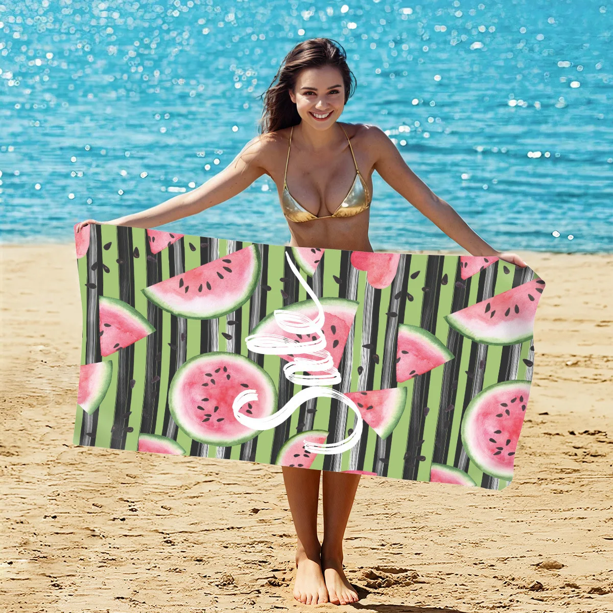 Tropical Palm Tree Sunset Beach Towel Silhouette Design on Warm Orange Background for Beach and Pool Days view 2