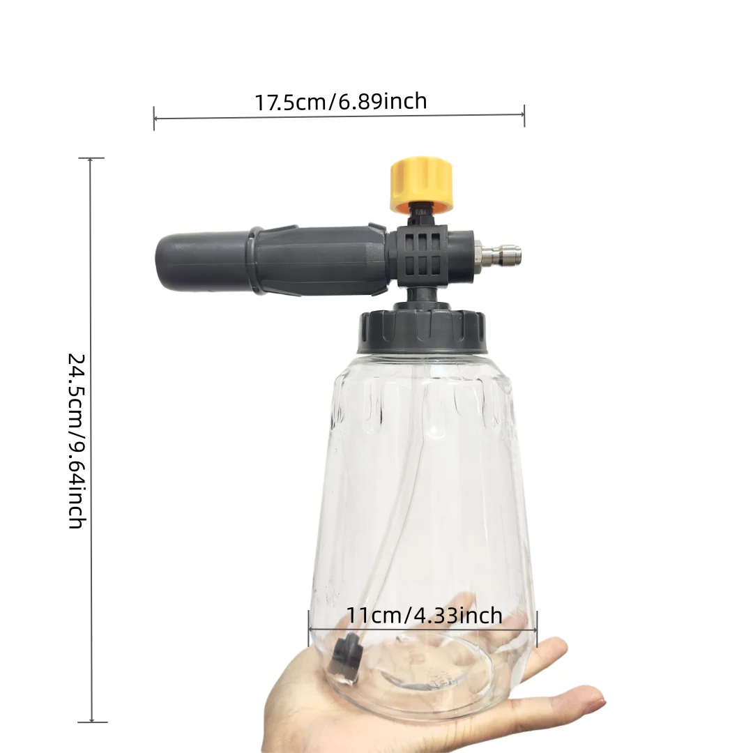 1 Pc Zwart En Geel Dik Handvat Schuimkanon 1000 Ml Transparante Fles Sneeuwschuim Lanceerset, Druk Auto Wasmachine Toegang