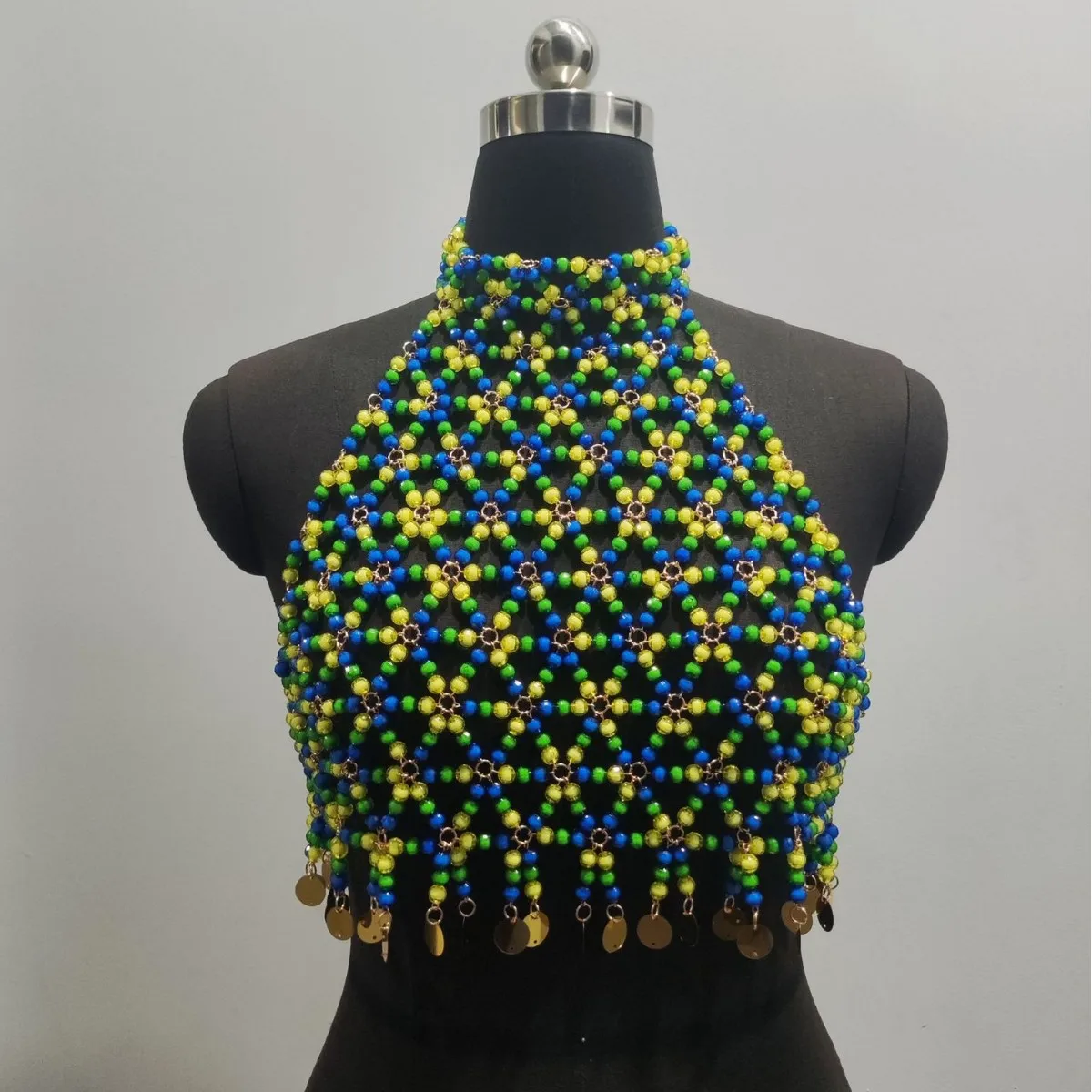 Personalized Colored Bead Body Chain, Shoulder, Backless, Hollowed Out Upper Body Chain, Trendy Top And Chest Decoration