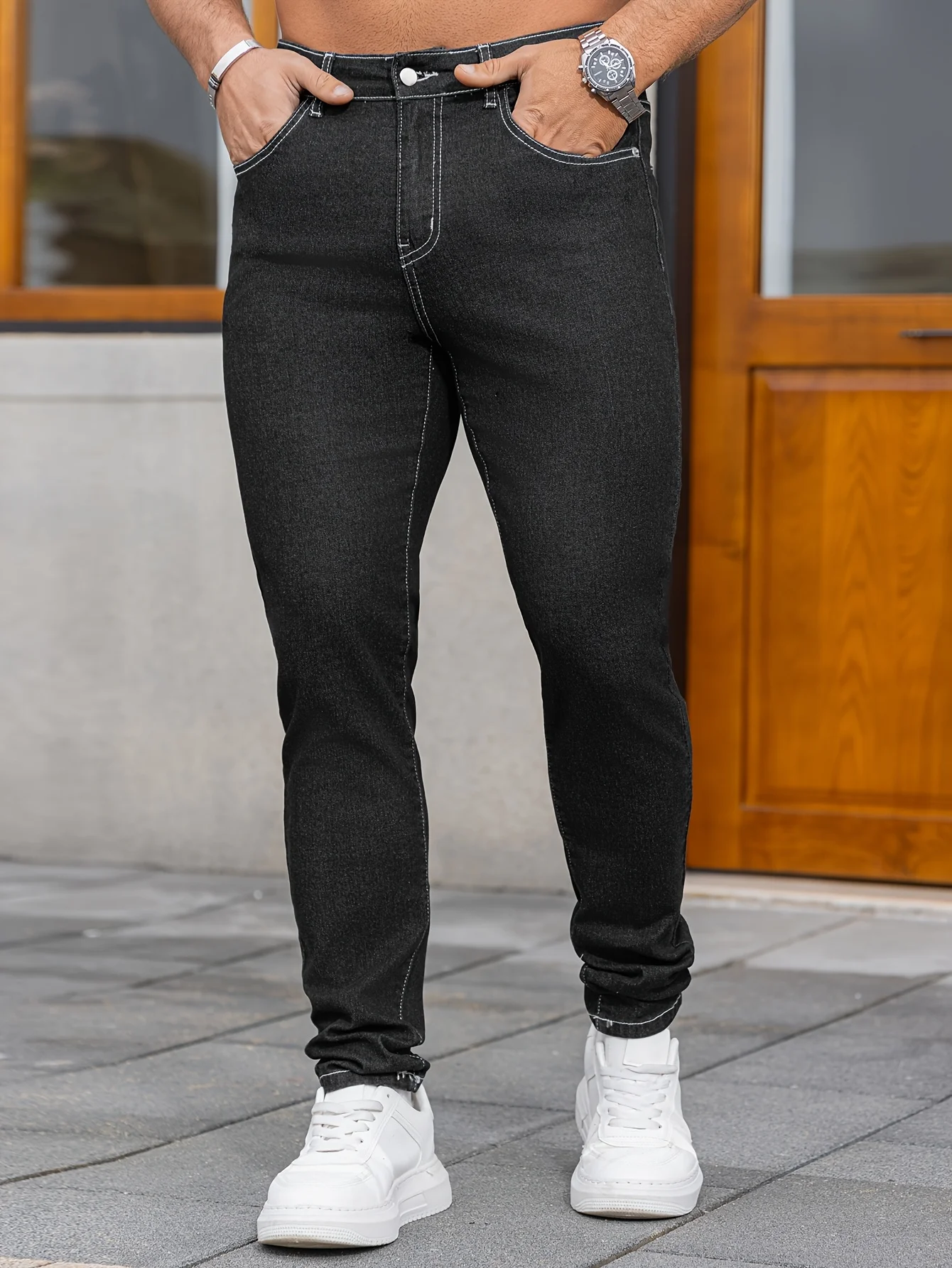 

Men's Casual Black Slim Fit Jeans Stretch Elastane Fabric Men's Pants All Season Comfort Size XS-XL