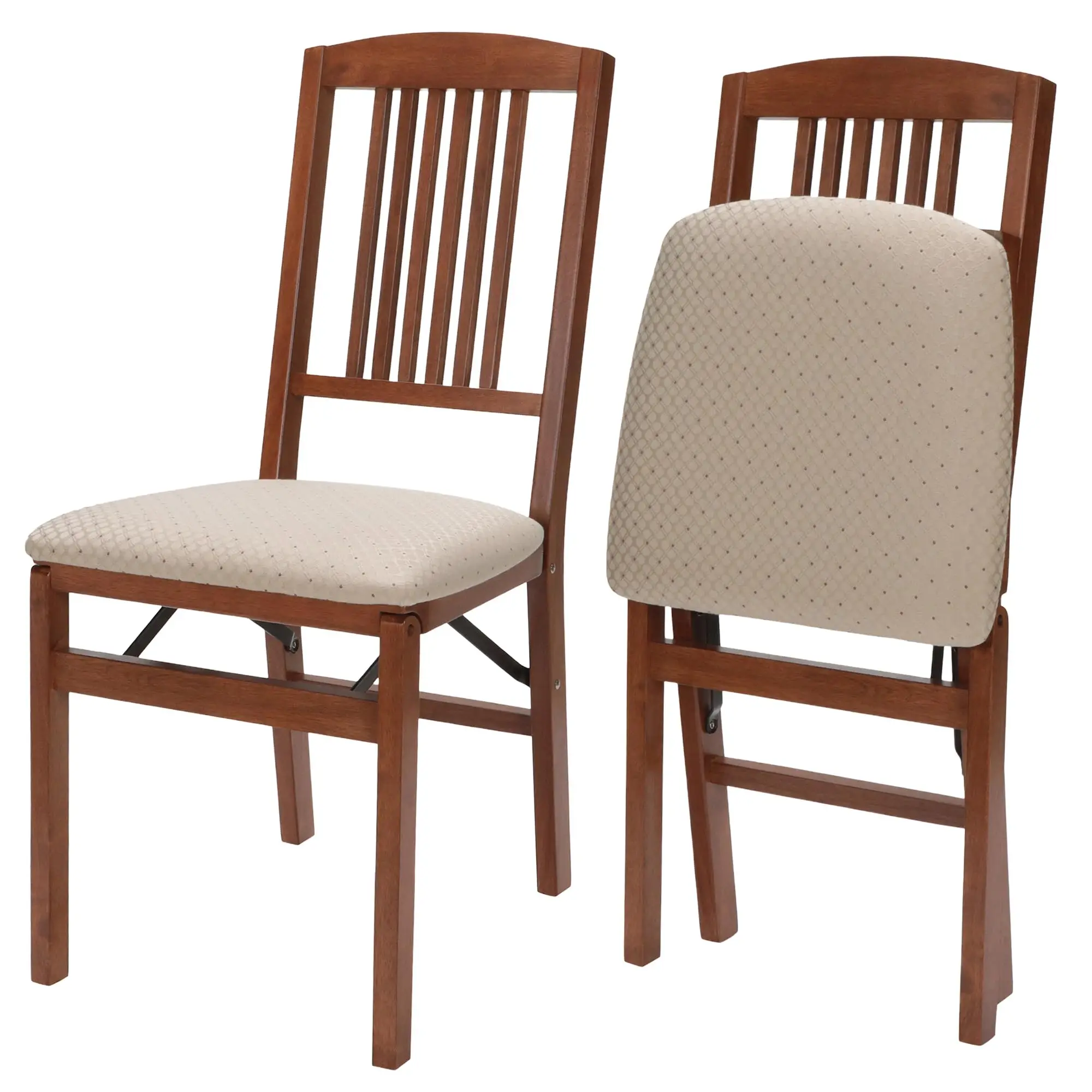 Simple Mission Wood Folding Dining Chairs, Cherry Finish, Set of 2
