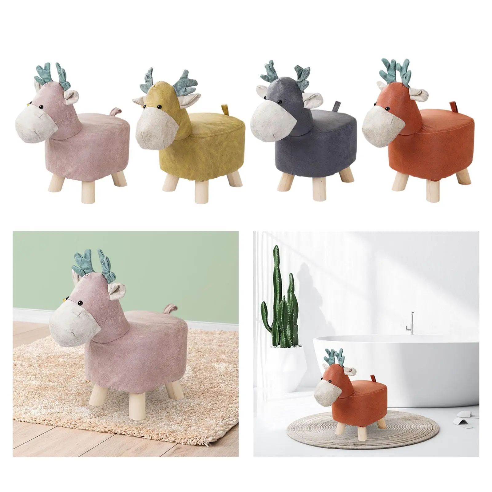 Animal Footstool Footrest Ottoman Room Decor Deer Bench for Living Room, Porch, Playroom