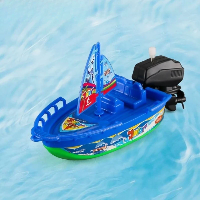 Kids Clockwork Ship Toy Bath Pool Dual Use Safe Floating Design Water Racing Game Classic Toy for 3-8 Year Olds