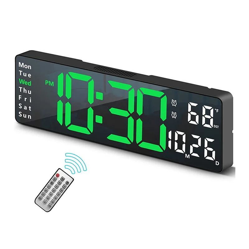 AC23-13Inch Large Display LED Digital Wall Clock Remote Control Table Alarm Clock Date Week Timer Automatic Dimmer Clock