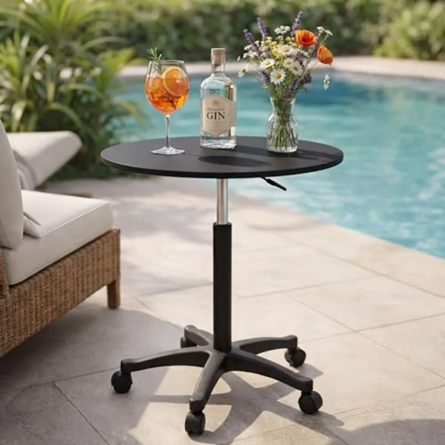 

23.3-31.5 Inches Height Adjustable Outdoor Cocktail Round Tables for Patio with Wheels Adjustable Tall 360°Swivel 23.7'' Round