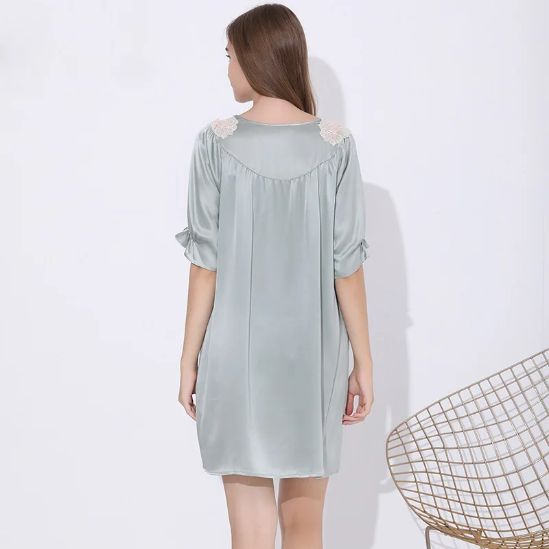 Heavyweight Mulberry Silk Nightgown for Women, Summer Short Sleeve Solid Color Sleepwear, Thin Princess Style Lounge Dress S5685