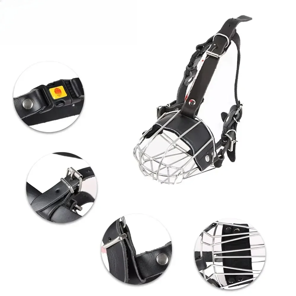 Stainless Steel Impact Resistant Dog Muzzle Anti-rust Cowhide Metal Training Muzzle German Shepherd Horse Cowhide