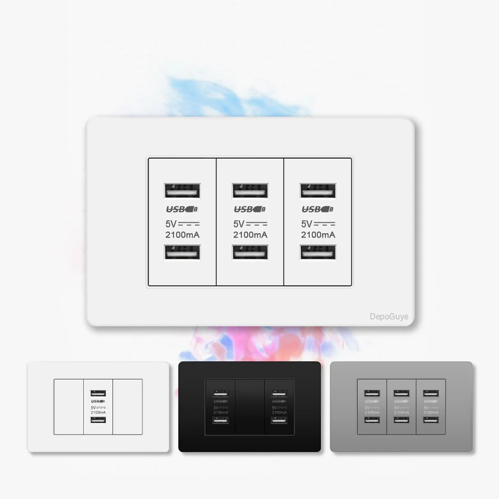 

118 Type Brazil Korea Universal usb Wall socket,White PC Panel Charging port,US Italy Chile Double USB 2.1A 5V Power Plug Outlet