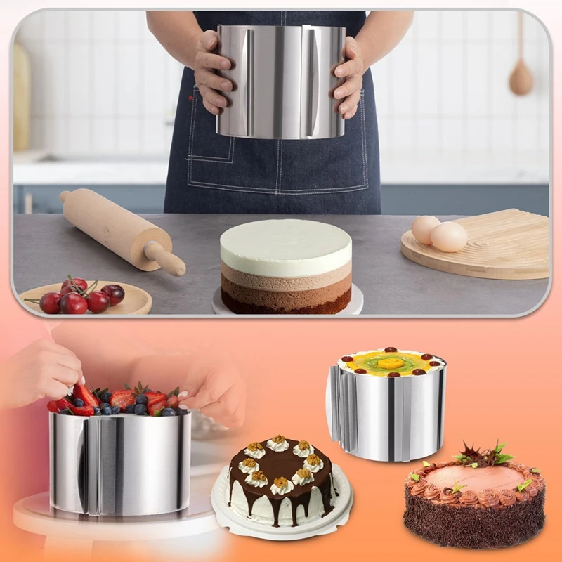 Adjustable Stainless Steel Cake Ring 6 To 12 Inches, 6 Inch High Stainless Steel Baking Rings, Round Cake Molds