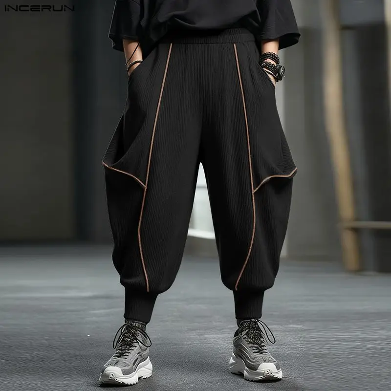 

INCERUN Men Irregular Pants Patchwork Joggers Elastic Waist Trousers Men Streetwear Baggy 2026 Fashion Casual Workout Male Pants