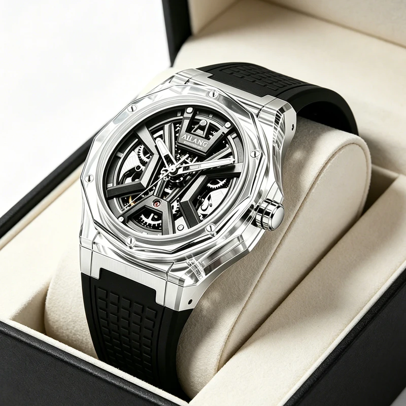 

Новые мужские часы AILANG, автоматические механические часы с прозрачным корпусом, лучшие брендовые часы с резиновым ремешком, водонепроницаемые часы, reloj hombre