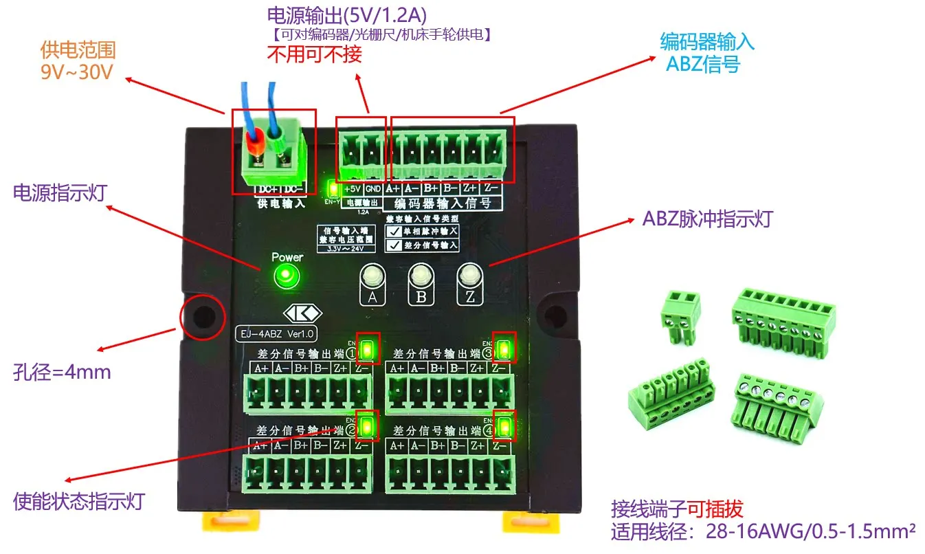 Encoder ABZ pulse signal distribution module differential expander 1 group ABZ to 2/4/6/8/16 multi-channel