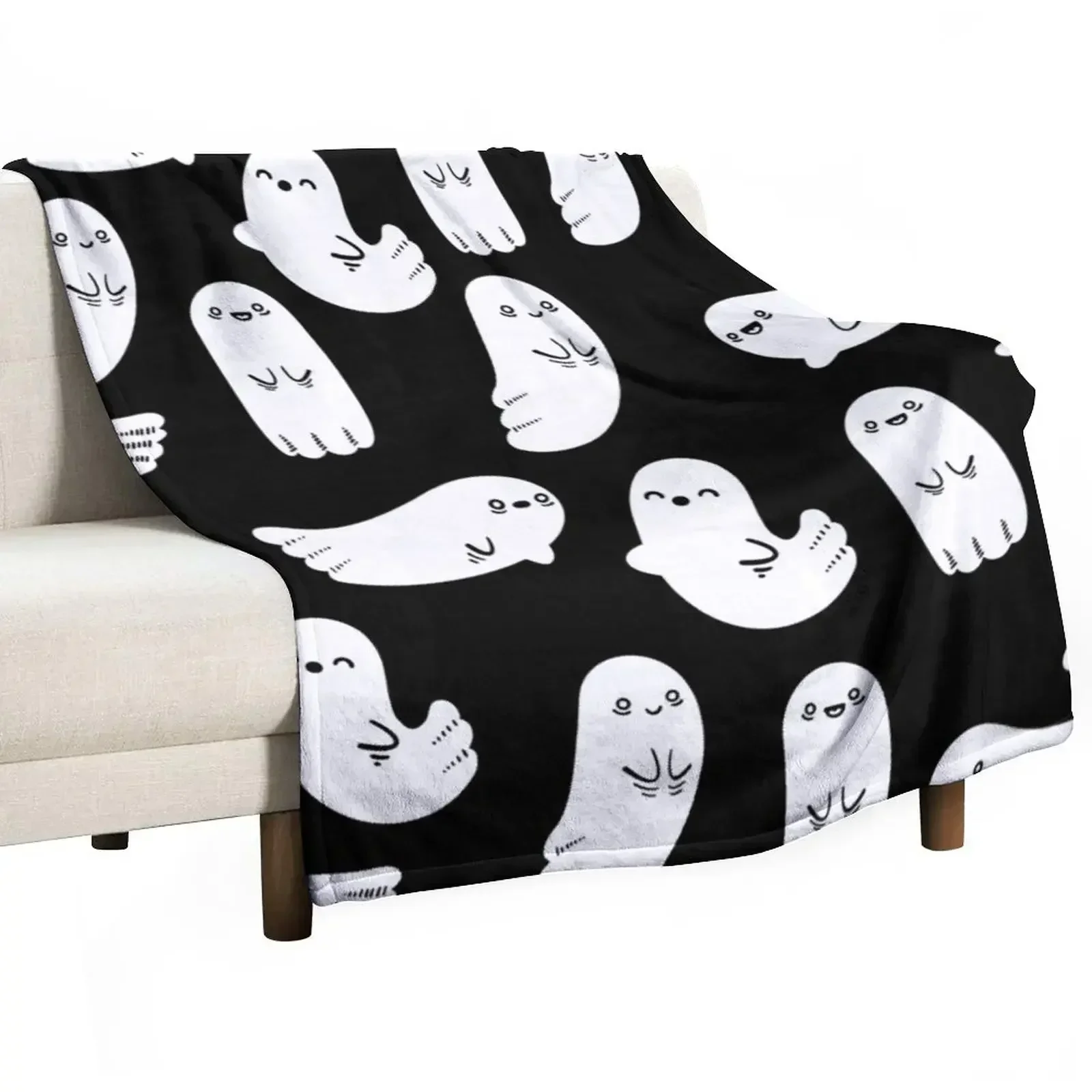 

Cute and Spooky Black and White Ghosts Throw Blanket Soft Plush Plaid Cute Plaid Thermal for babies Blankets