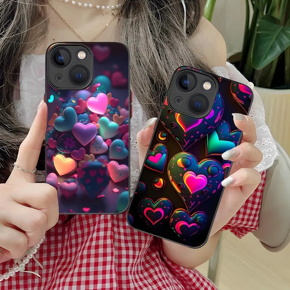 

Y2K Glowing Hearts Mobile Phone Case for iPhone 16 15 14 13 12 11 X XR XS 8 7 Pro Max Plus Mini Colour Silicone Protective Cover