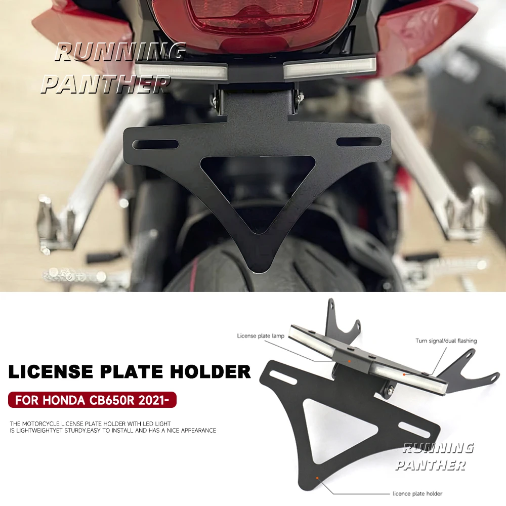 

For Honda CB650R 2021- 2024 2025 Motorcycle Rear Short Tail Tidy License Plate Holder LED Light Tailstock Frame Bracket Kit