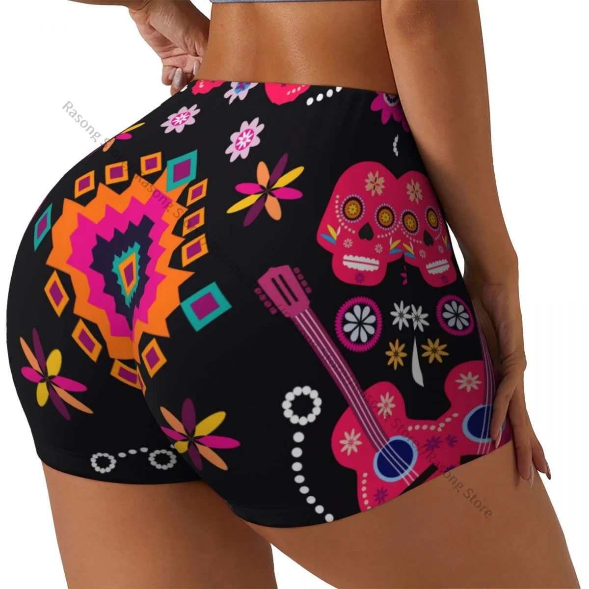 

Women Yoga Shorts Mexican Sugar Skulls Flowers Workout Shorts Fitness quick-dry Ladies Yoga Gym Running Short Pants Sportswear