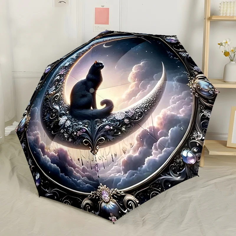 

Cat Automatic Folding Umbrella-compact 8-rib Design with Moon and Cat Pattern, Suitable for Outdoor, Daily Use, The Best Gift