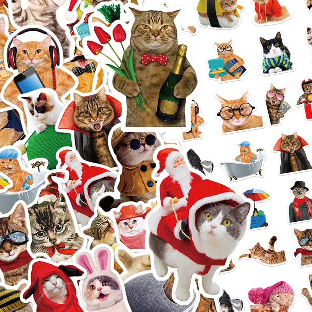 10/30/50pcs Cute Funny Animal Cat Meme Stickers Kawaii Creative Graffiti Decals Toy DIY Luggage Guitar Phone Sticker Wholesale