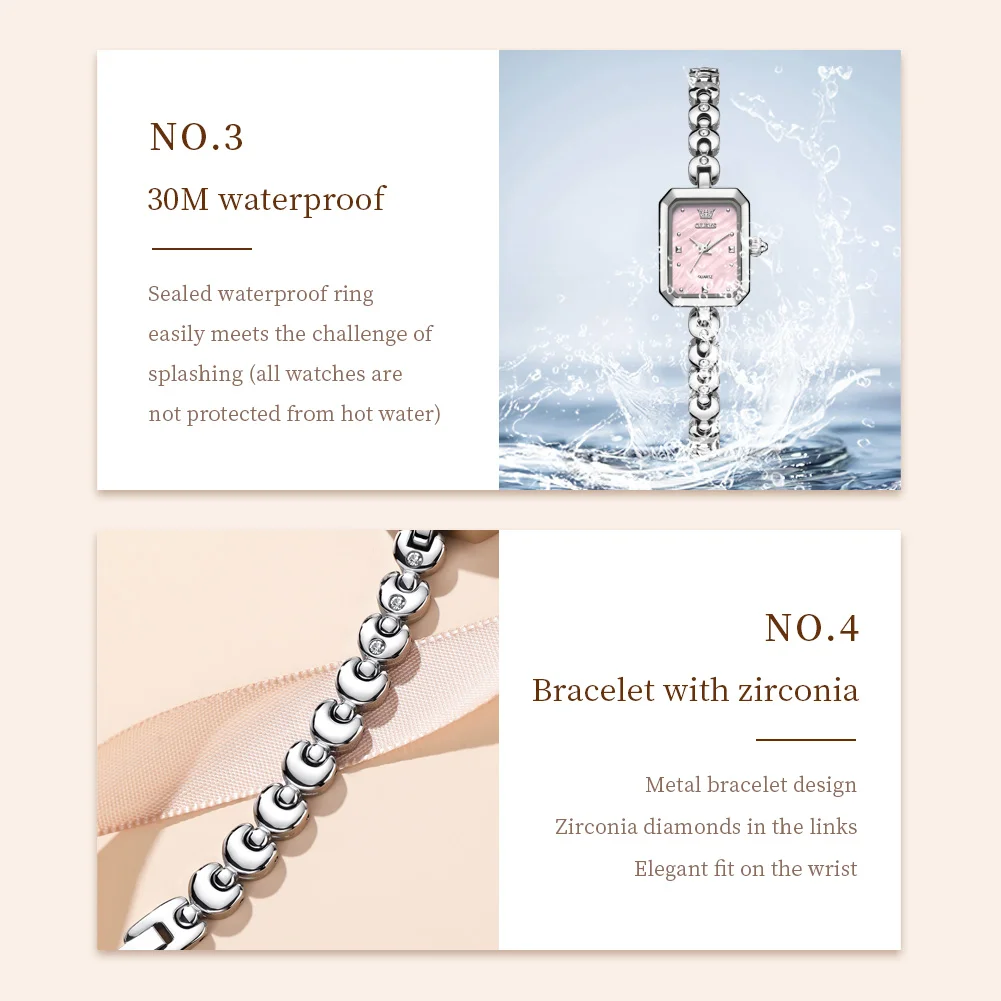 OLEVS 3665 Original Quartz Watch for Women Ultra Thin 6mm Waterproof Square Small Dial Watch Retro Ladies Bracelet Wristwatches