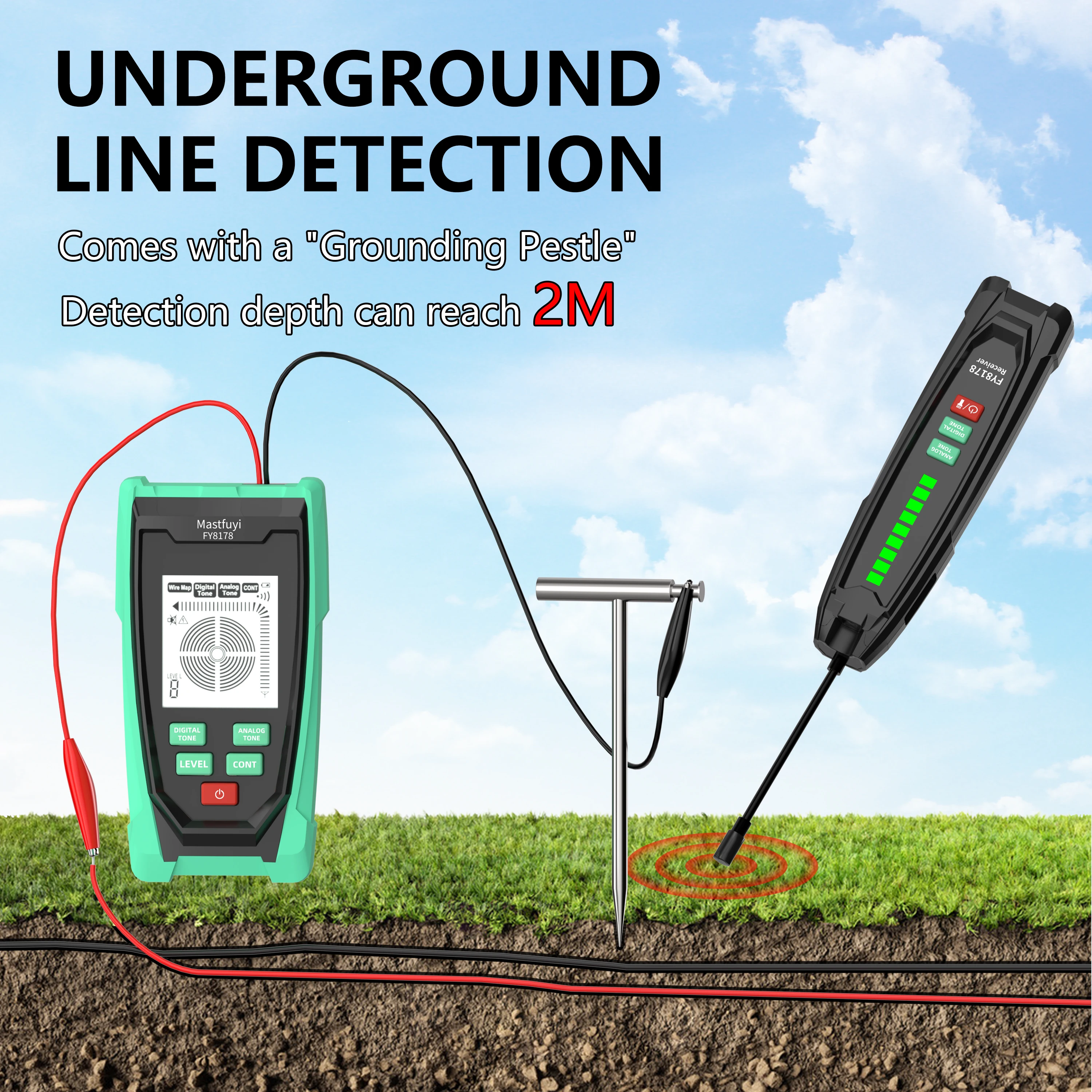 MASTFUYI FY8178 Professioneller unterirdischer Leitungsdetektor Wandlinienfinder Draht-Tracker Kabelfinder Metallleitungs-Locator-Durchgangstester