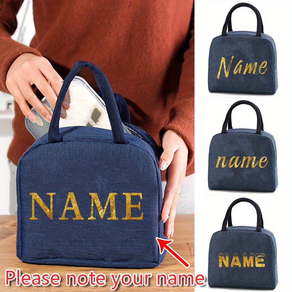 

Customized Name Insulated Lunch Bag Aluminum Foil Bento Bag Name Pattern Insulated Lunch Box Portable Camping Picnic Food Bag