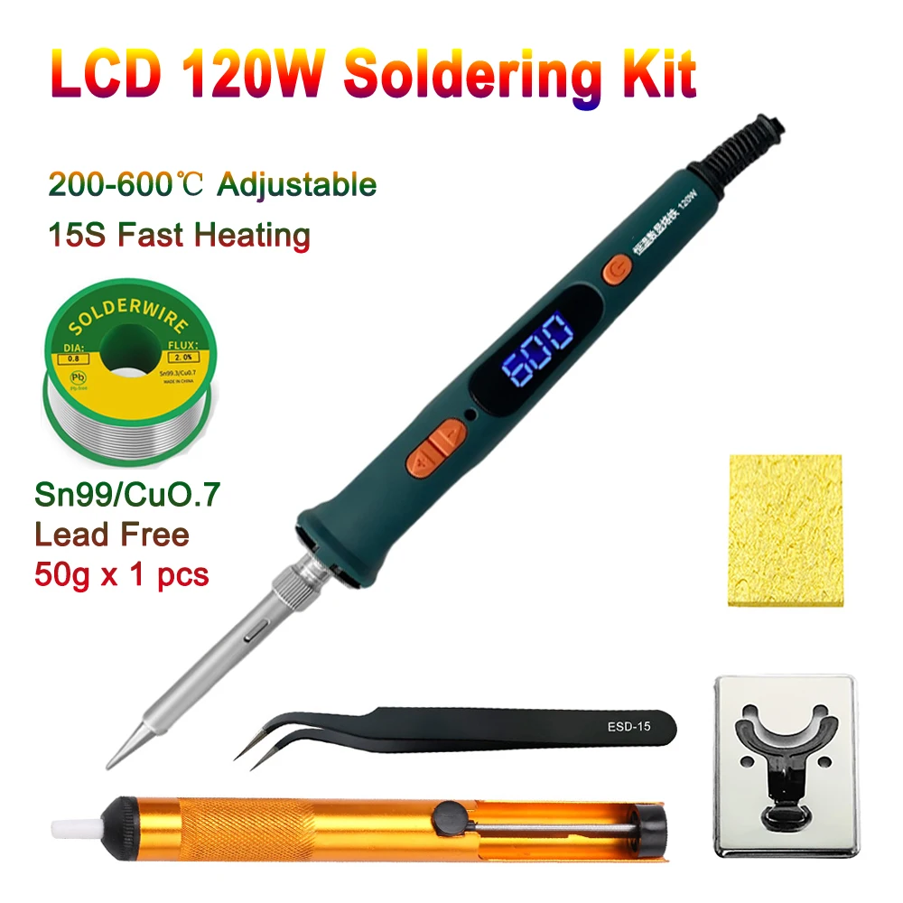 

120W Digital Soldering Iron Pen 200-600℃ Adjustable Solder Fast Heating 907 Tip Professional Electric Welding Equipment Tool Set