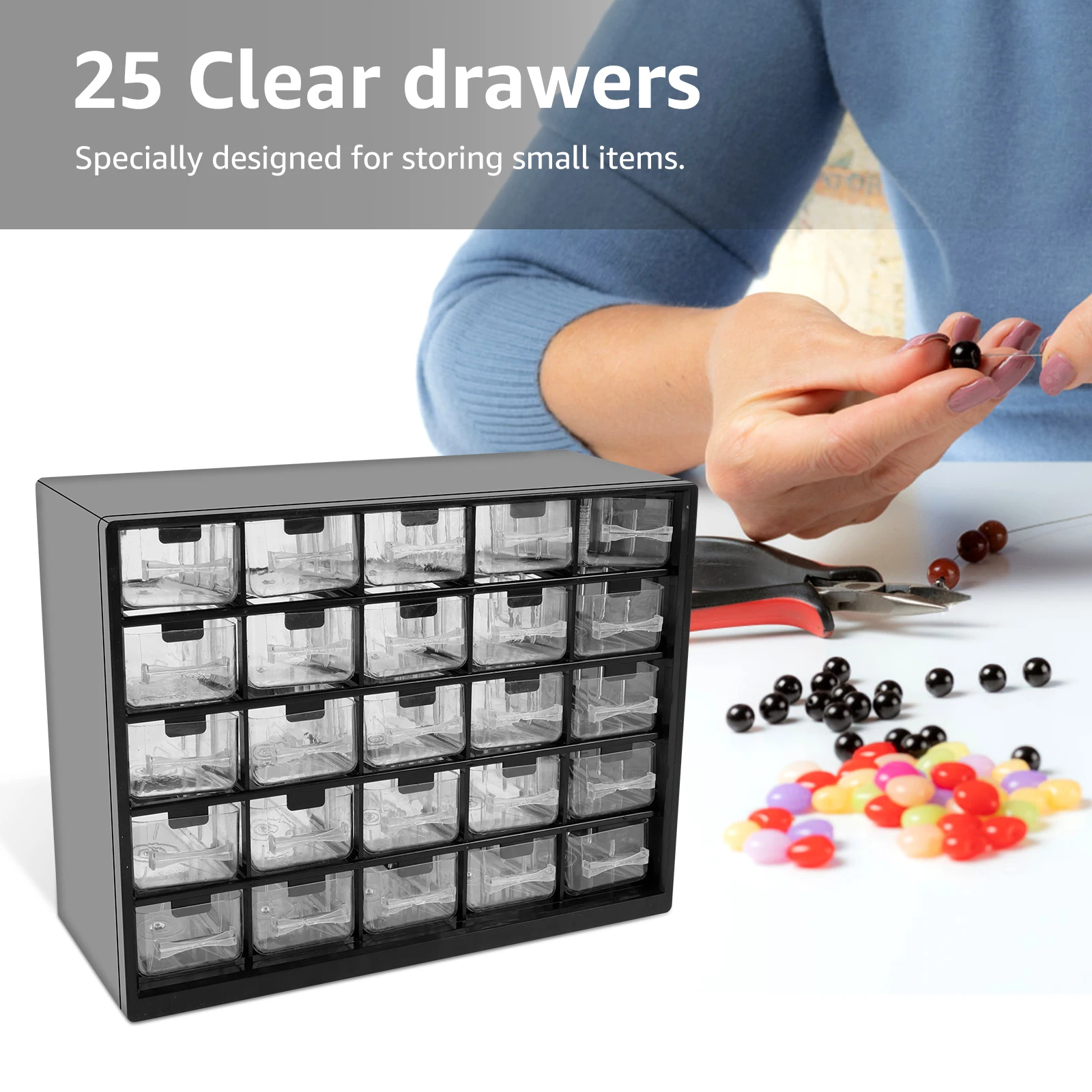 25 Drawers Stackable Storage Cabinet with 50 Removable Dividers 11.5×8.9×4.8 Inch Clear Desk Organizer with Drawers Durable Desk