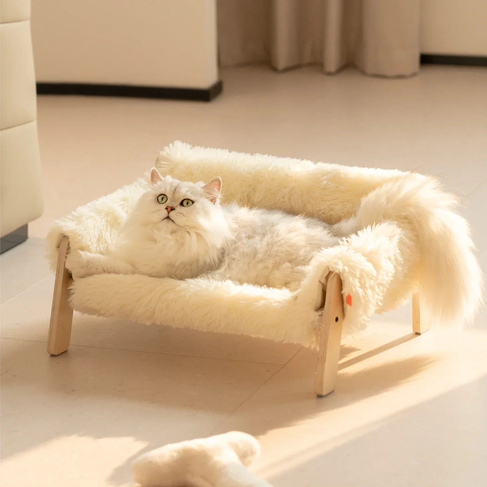 

--For Mewoofun Cat Bed SofaWooden, Sturdy Fluffy Cat Couch Bed Dog Beds For Cats And Small Dogs Pet Furniture Elevated