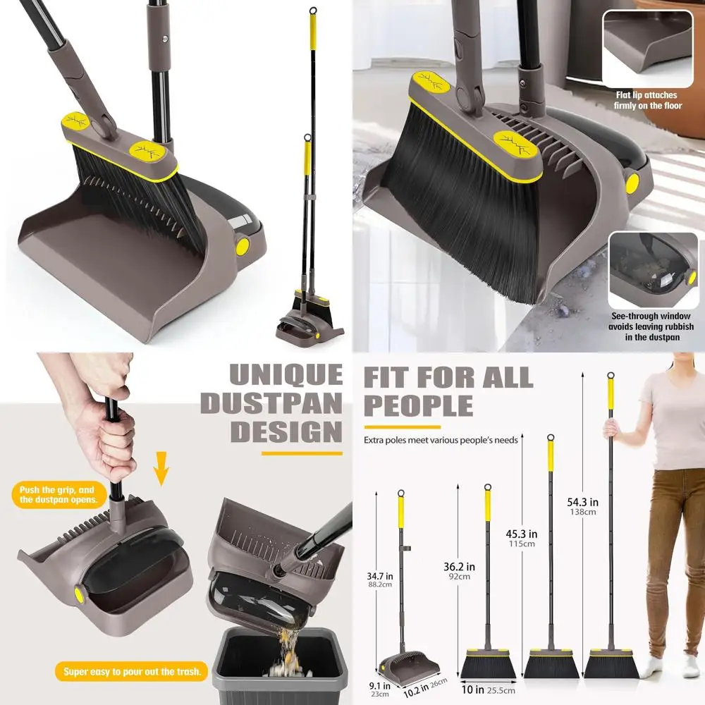 

Lightweight 54 Swivel Broom & Dustpan Set for Indoor Use with Patented Openable Pan (Brown & Yellow)