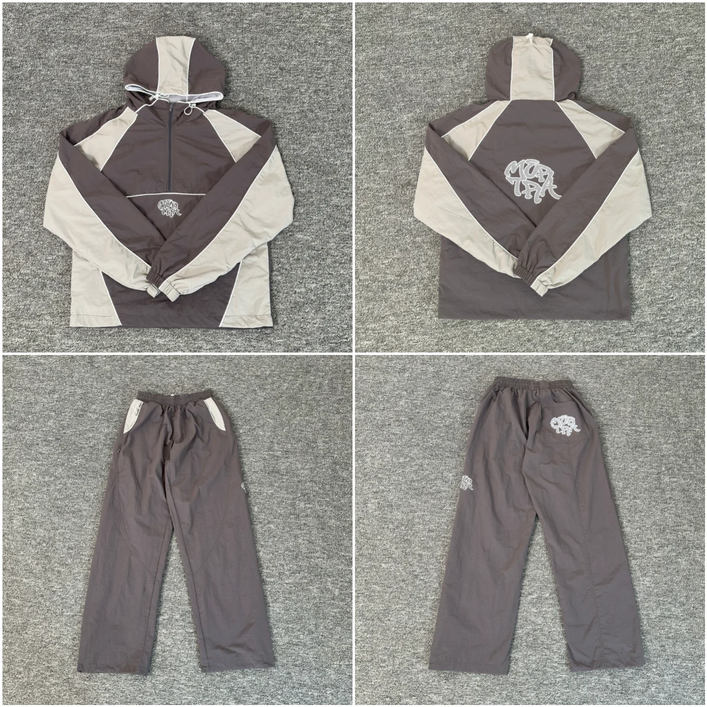 

American Style Casual Sportswear Set Retro Patchwork Long Sleeve Half Zipper Windbreaker Straight Leg Pants Youth Outfit