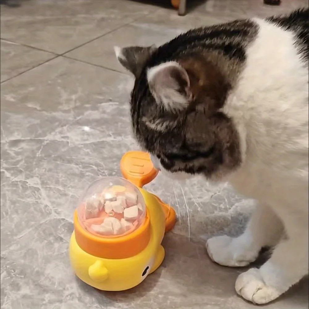 Interactive duck dog treat dispenser, press to release treats, slow feeding educational toy, promotes healthy eating